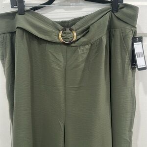 Woman wide leg pants Olive Green Belted Flowy, casual elastic plus size 3X